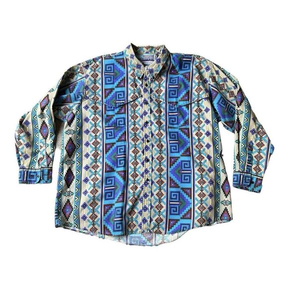 Vintage Plainsman Men's Aztec Southwestern Button-Up Shirt brush-popper LS XXL - Picture 1 of 6